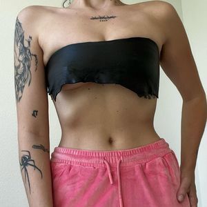 custom handmade avant guard black genuine leather crop top